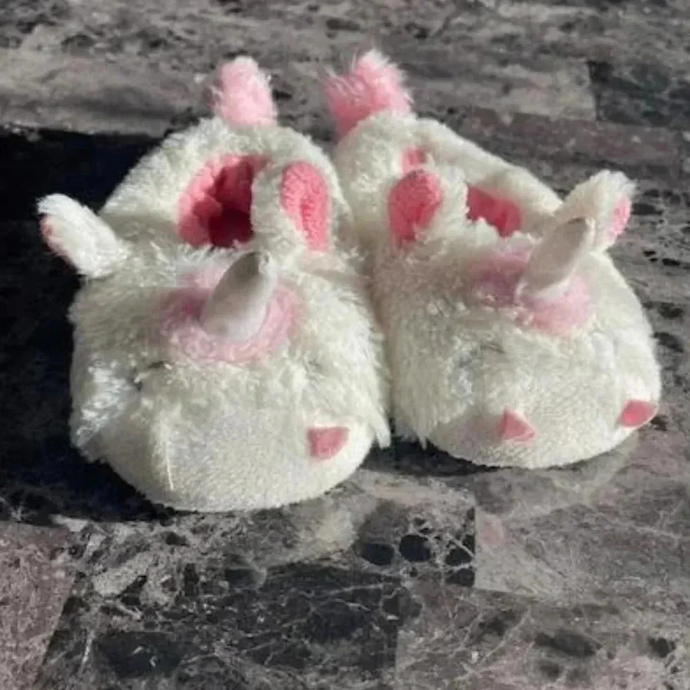 Toddler Unicorn House Shoes Size 6-7 White/Pink cotton lining Non-slip